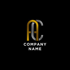 AC initial letter with golden and silver color. 