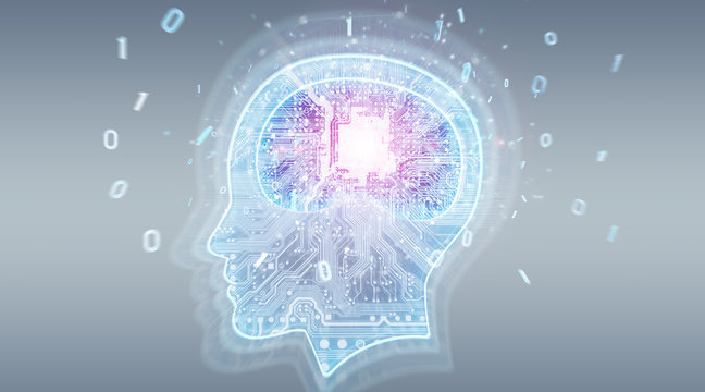 Artificial intelligence digital brain background 3D rendering