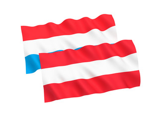 National fabric flags of Austria and Luxembourg isolated on white background. 3d rendering illustration. 1 to 2 proportion.