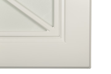 Detail close-up of a white frame facade for the kitchen.