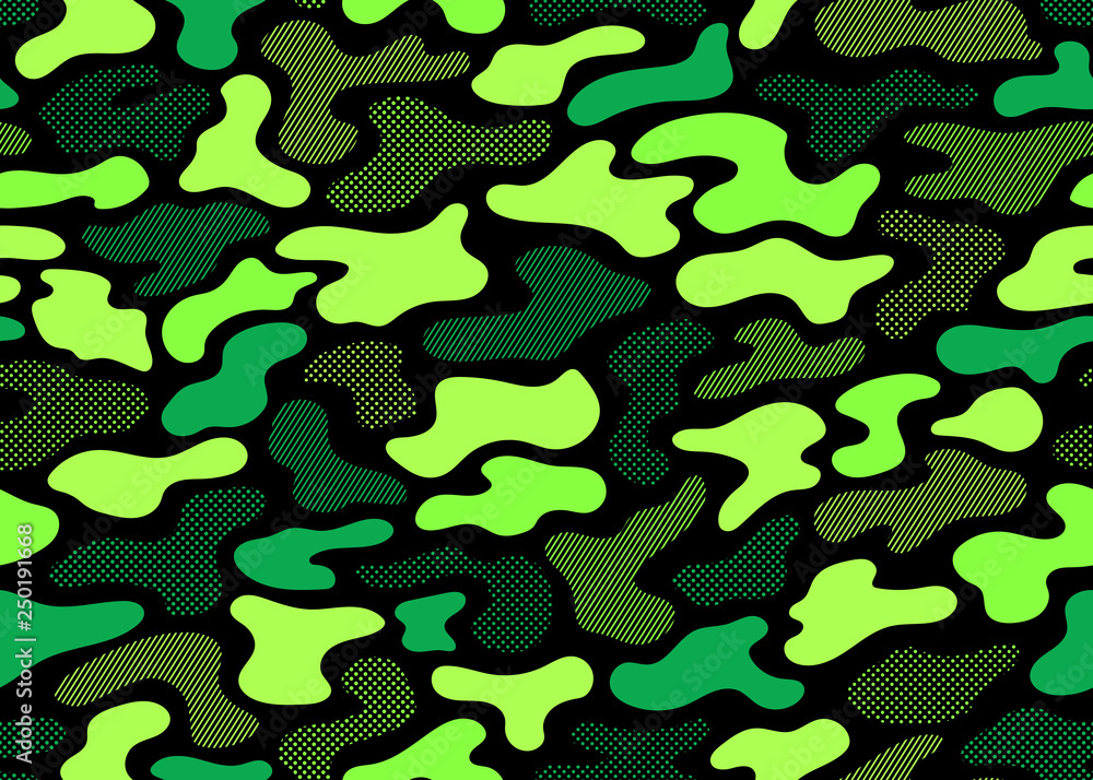 Wall mural green neon modern camouflage seamless pattern. vector background illustration for fashion, surface design