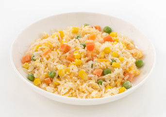 Fried rice in white plate on isolated
