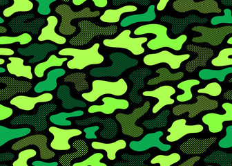 modèle sans couture de camouflage moderne néon vert. illustration de fond de vecteur pour la mode, conception de surface