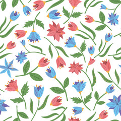 Obraz na płótnie Canvas Spring flowers seamless pattern. Vector illustration