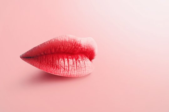 Contemporary art collage. Fashion Concept Lipstick. Multicolored lips. Modern minimal art.