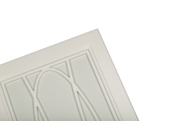 Detail close-up of a white frame facade for the kitchen.