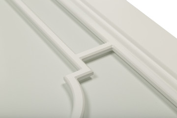 Detail close-up of a white frame facade for the kitchen.