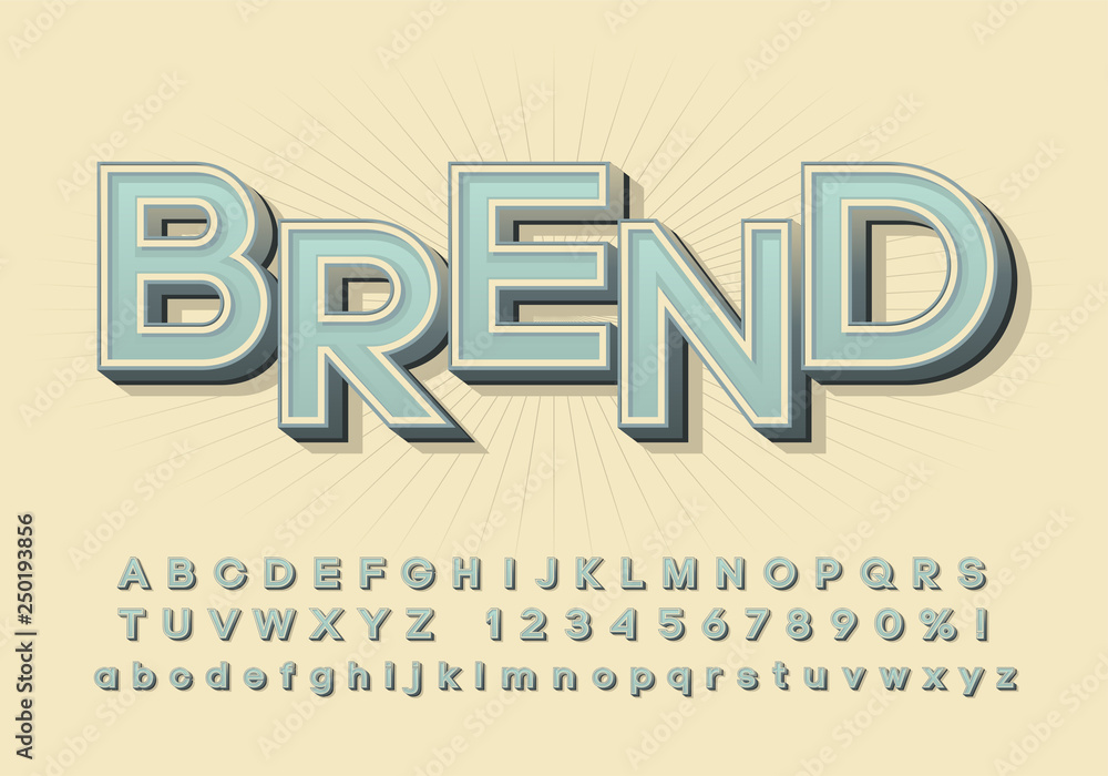 Fototapete Vector alphabet, three-dimensional font with a shadow, simple letters