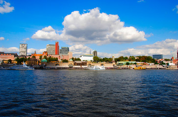 Fototapeta premium panorama view on the Landungsbrücken in Hamburg in Germany