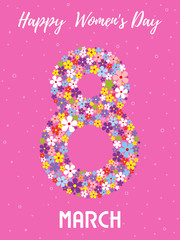 Happy women's day. Floral number 8. Greeting card for 8 March. 