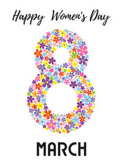 Happy women's day. Floral number 8. Greeting card for 8 March. 