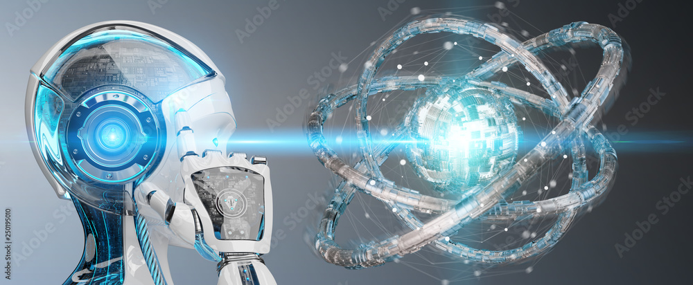Leinwandbilder white robot creating future technology structure 3d rendering