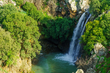 Naklejka na ściany i meble Saar waterfall, in the Golan Heights