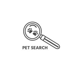 Pet search find, logo, icon magnifier with paws pets design template. Vector illustration.
