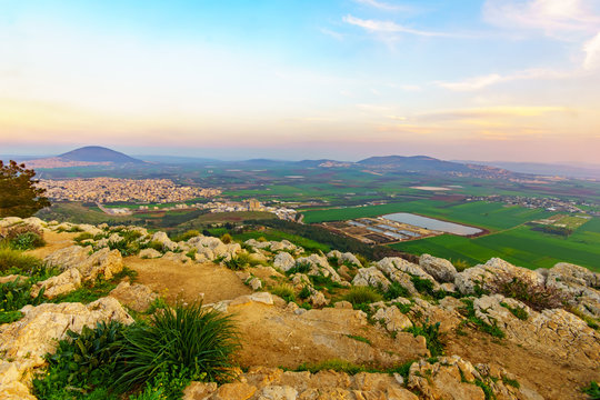 Sunset view of the Jezreel Valley and Mont Tabor