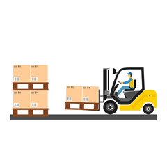 Forklift auto loader with box. Vector illustration isolated on white background. Passenger airport ground technics.  Delivery company concept.