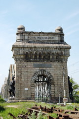 Obraz premium The Anghel Saligny Bridge (formerly King Carol I Bridge) spans the Danube near Cernavoda, Romania. may , 2017