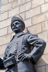 statue Dorobantul at The Anghel Saligny Bridge (formerly King Carol I Bridge)  Cernavoda, Romania. 2017