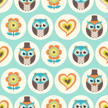 seamless cute owls vector pattern