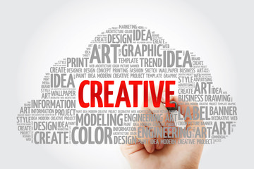 CREATIVE word cloud with marker, creative business concept background