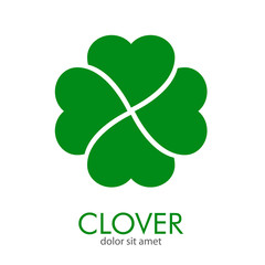 Logotipo abstracto con texto CLOVER con trébol de 4 hojas en color verde