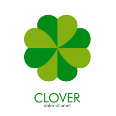 Logotipo abstracto con texto CLOVER con trébol dividido de 4 hojas en color verde