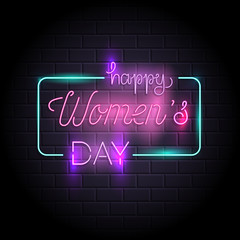 Fototapeta premium Happy Womens Day neon sign