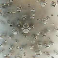 White abstract spheres backdrop. 3d rendering balls, illuminated cold and warm. Interior room