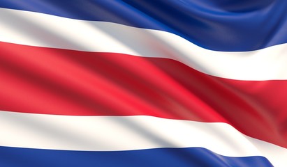 Flag of Costa Rica. Waved highly detailed fabric texture.