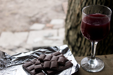 Glass of wine and chocolate
