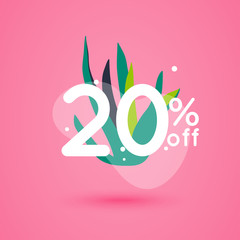 Sale discount icons with leafs design. Special offer price signs.