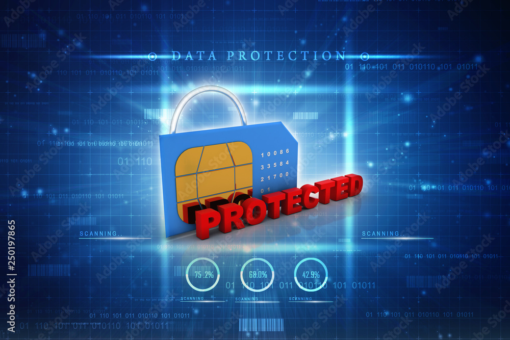 Poster 3d render Sim card with protected text
