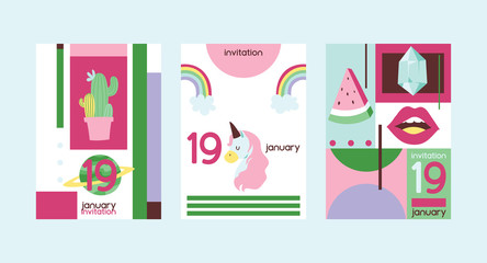 Cartoon vector girlish accessories lipstick icecream kids unicorn rainbow and doghnut illustration wallpaper colorful set of backdrop girlie background