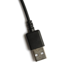 Obraz premium Black USB cable plug isolated on white background.