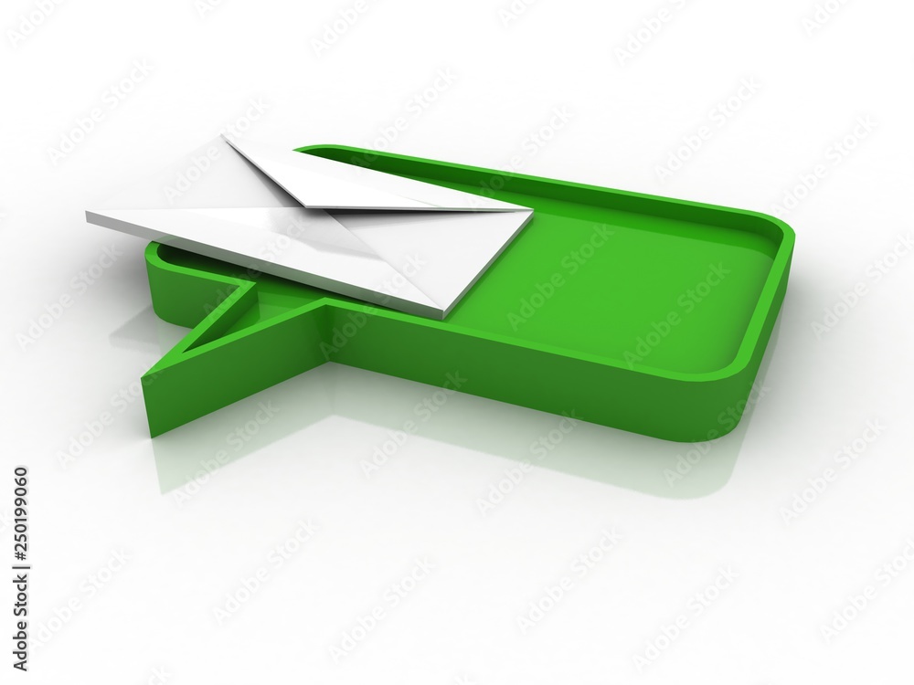 Poster 3d rendering mail envelope with speech bubble