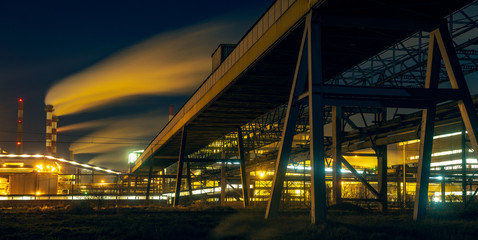 big chemical factory at night
