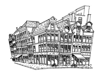 Vector sketch of houses in Ghent, Belgium.