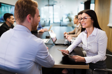 Fototapeta premium Picture of attractive businesspeople in conference room