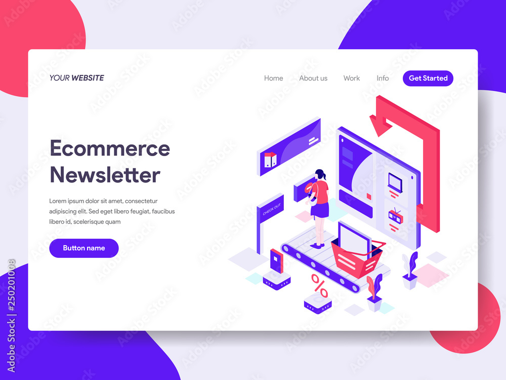Poster landing page template of ecommerce newsletter illustration concept. isometric flat design concept of