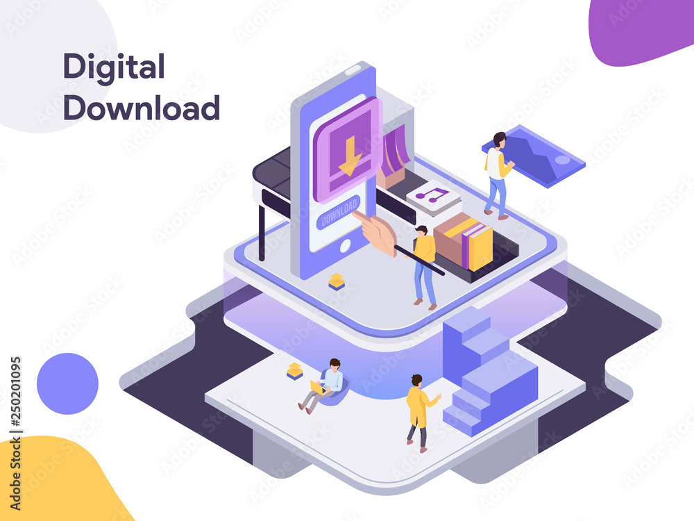 Poster digital download isometric illustration. modern flat design style for website and mobile website.vec