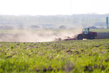 Fototapeta premium Agriculture,tractor preparing land