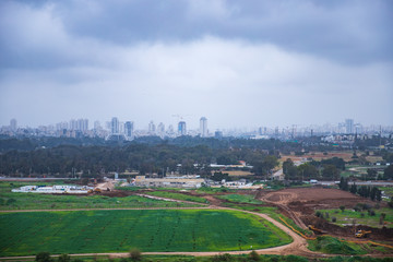 panorama of Tel Aviv city with blue sky and clouds
