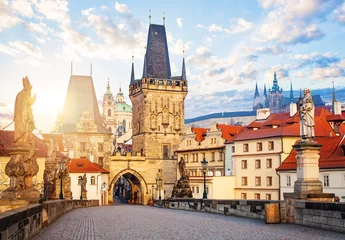 Poster View of Charles Bridge and Lesser Town Bridge Tower in Prague Czech Republic © millaf