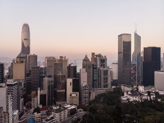 Obraz premium Aerial view of Hong Kong Central district at sunset