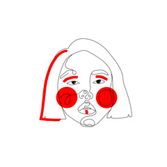  Abstract sketch, single line, minimalism. Portrait. Style, vintage. Graphics. Vector hand drawn portrait of women. One line drawing