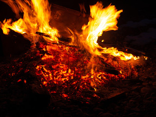 Big bonfire on festival at the nigtht