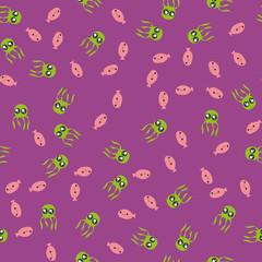 Seamless pattern with Kawaii elements. Vector