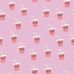 Seamless pattern with Kawaii elements. Vector
