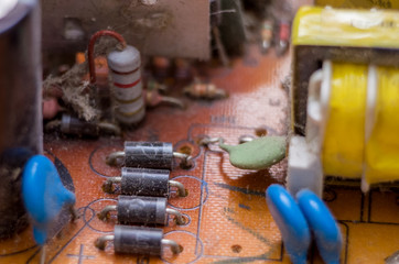 computer power supply in dust, dirt close-up