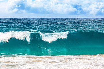 Crushing wave near seashore - minimalist cloudy seascape